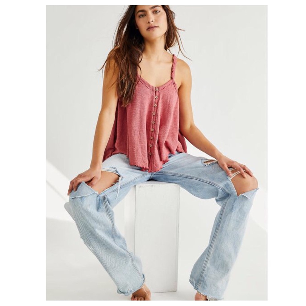 FREE PEOPLE BOHO FLOWY TOP BUTTON DOWN TANK SLEEVELESS BOHEMIAN KNIT TOP A3C - Picture 13 of 16